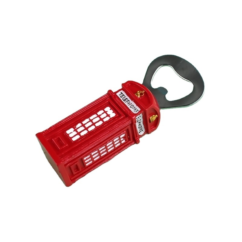 3D polyresin hand printed London red phone booth decoration tourist souvenir England soldier fridge magnet bottle opener