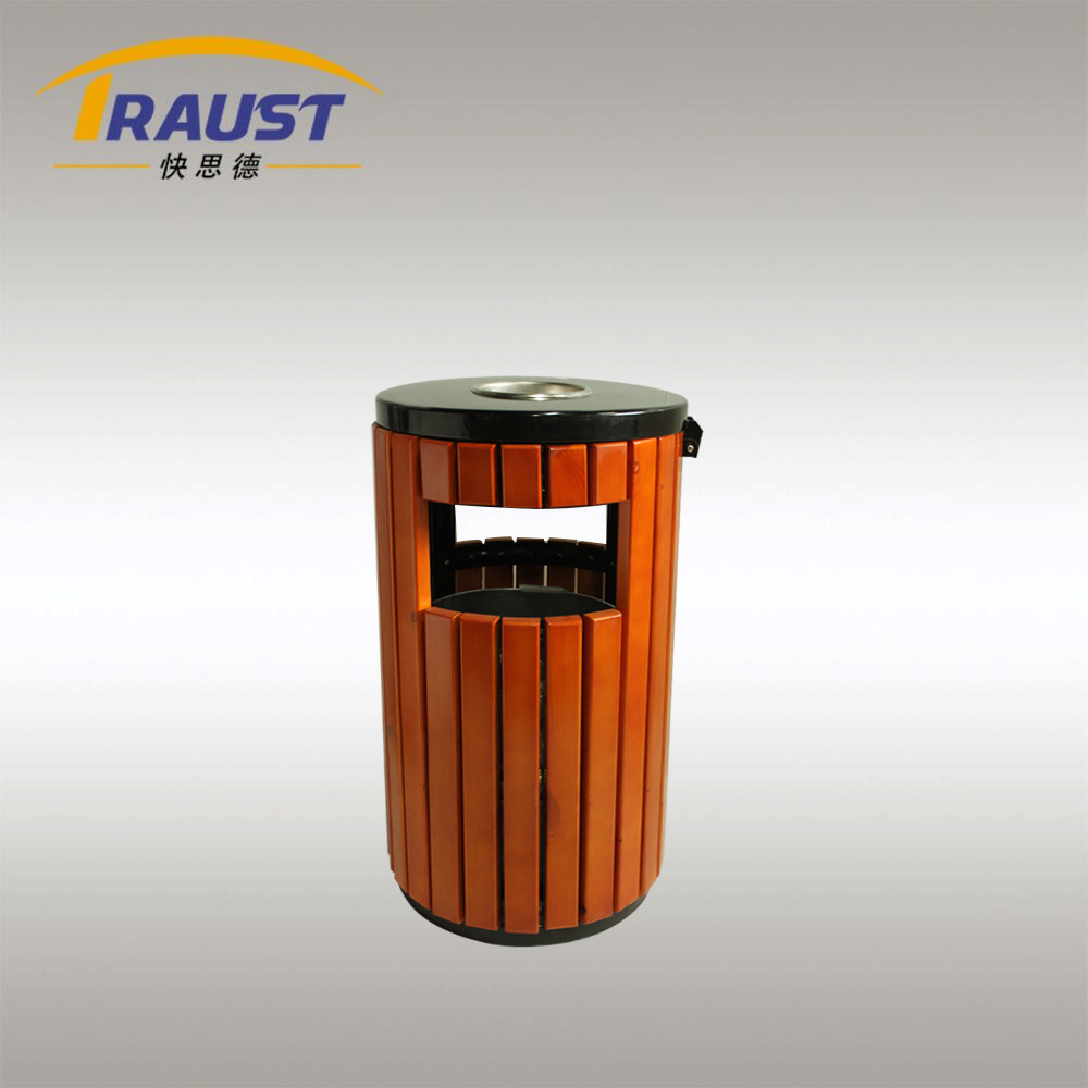 Outdoor Steel Pine Slat Wooden Receptacle Litter Ash Trash Bin