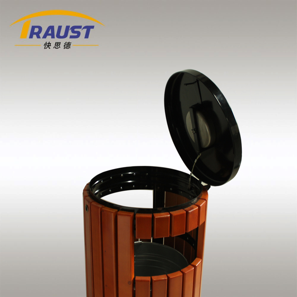 Outdoor Steel Pine Slat Wooden Receptacle Litter Ash Trash Bin