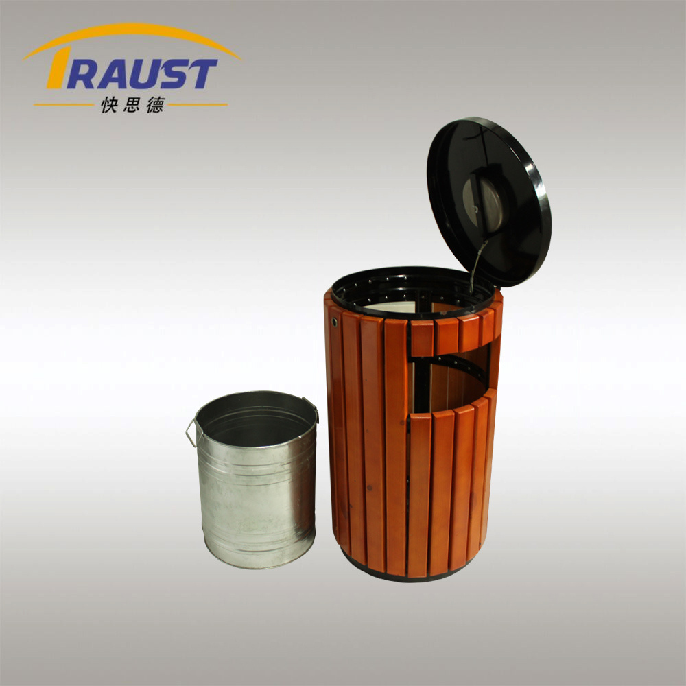 Factory hot sale outdoor wooden trash bin with ashtray on top, garbage can lock