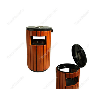 Outdoor Steel Pine Slat Wooden Receptacle Litter Ash Trash Bin