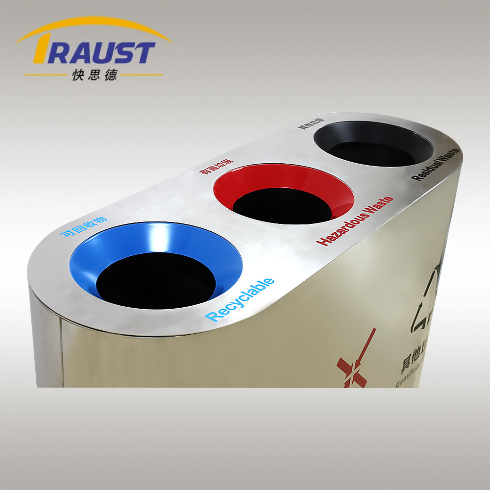 Traust commercial outdoor street large heavy duty recycling touchless locked storage stainless steel waste trash garbage can bin