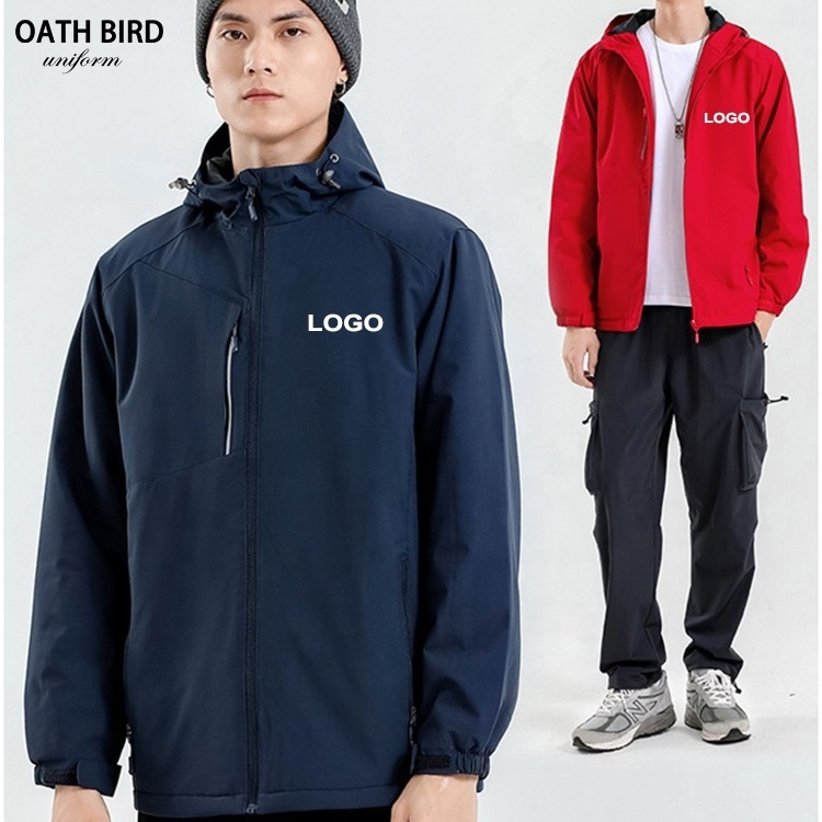 Custom Company logo Windproof Hiking Coat Hooded Outdoor Waterproof Polar Fleece Softshell Men Winter Jackets Uniform