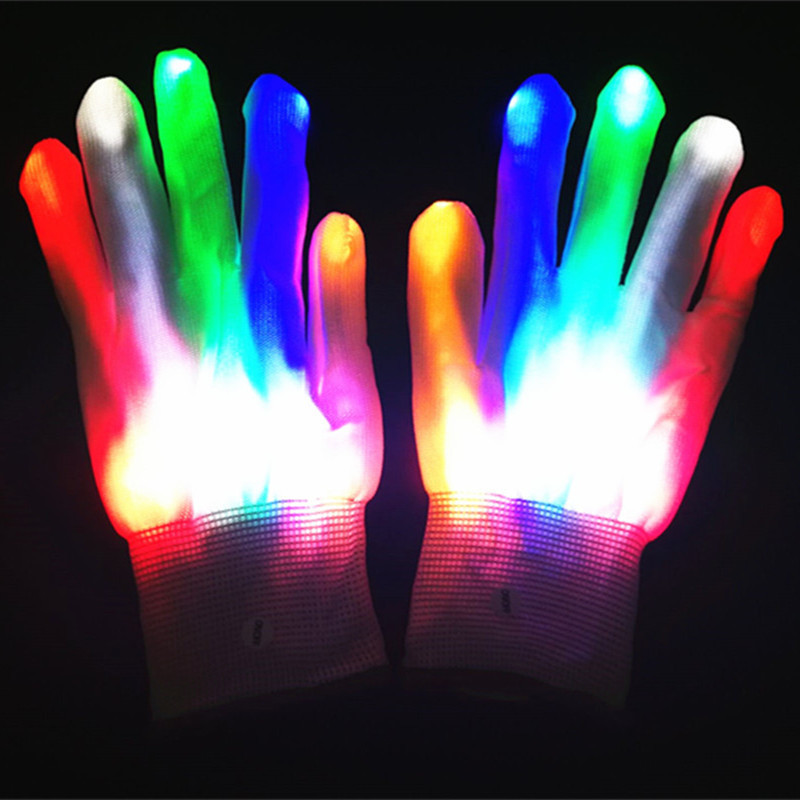 LED Skeleton Gloves Finger Lights, Fingertips Flashing White Rave Gloves, Halloween Costume Party Favors Light Up Toys for adult