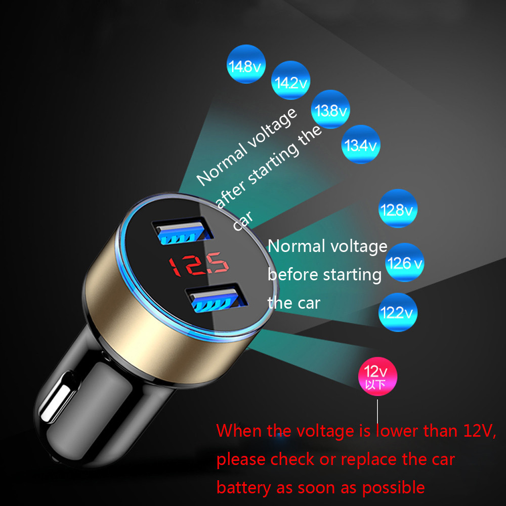 Dual USB Car Charger Adapter 3.1A Digital LED Voltage Current Display  Metal Charger For Smart Phone