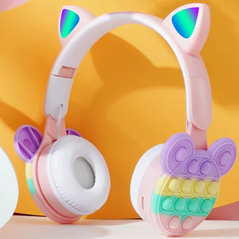 Flash Lamp Cute Cat Ears wireless Headphone BT5.0 Stereo With Mic Support TF Card Wireless Kids Girl Earphone Birthday Gift