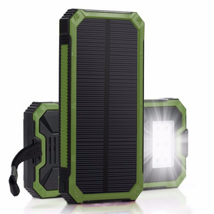 portable waterproof outdoor solar power bank Dual USB external Battery Pack Phone Charger  with Flashlight for laptop smartphone