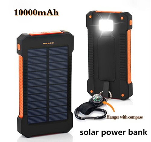 portable waterproof outdoor solar power bank Dual USB external Battery Pack Phone Charger  with Flashlight for laptop smartphone