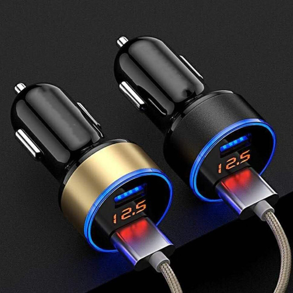 Dual USB Car Charger Adapter 3.1A Digital LED Voltage Current Display  Metal Charger For Smart Phone