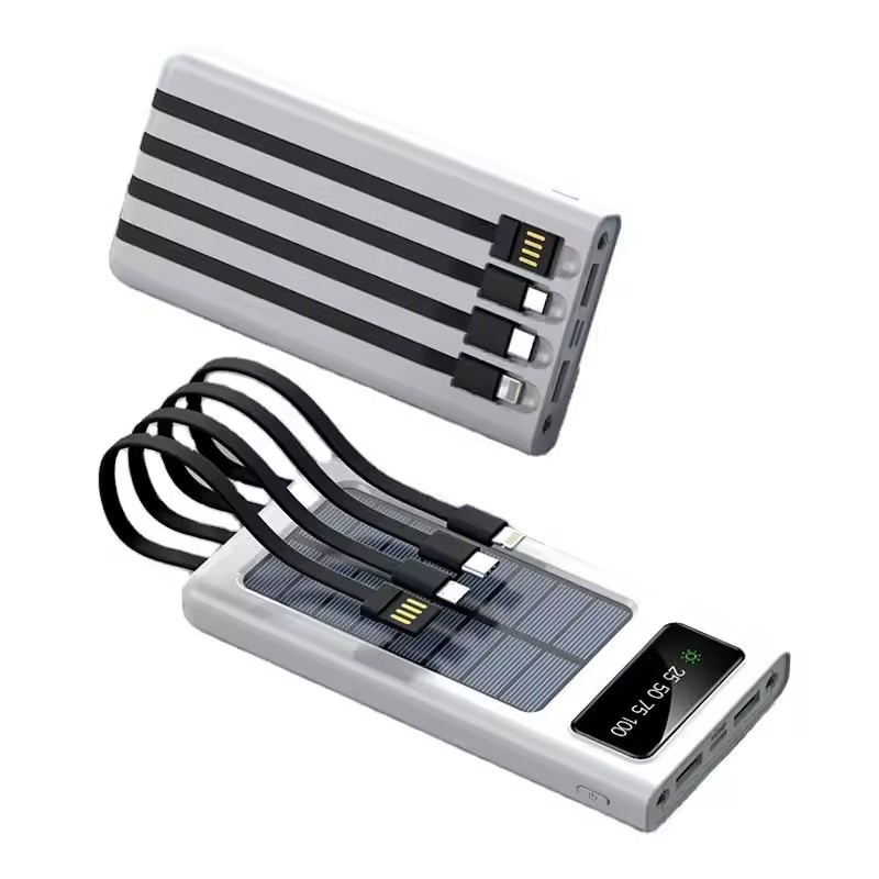 Original 30000mAh Solar Power Bank Built Cables Solar Charger 2 USB Ports External Charger With LED Light For iphone