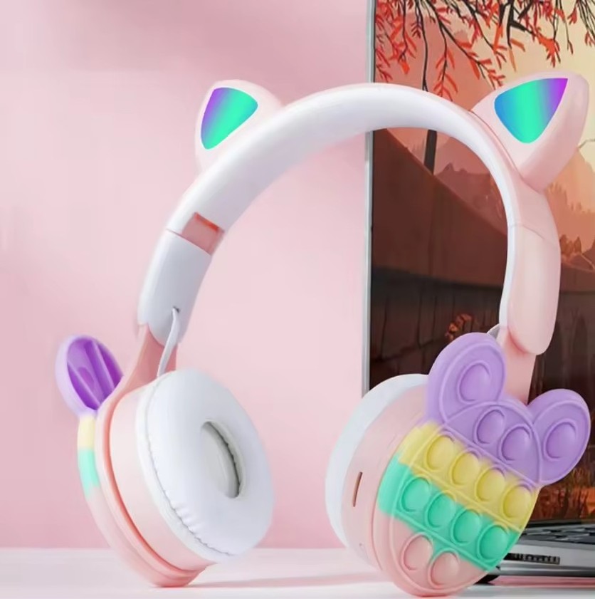 Flash Lamp Cute Cat Ears wireless Headphone BT5.0 Stereo With Mic Support TF Card Wireless Kids Girl Earphone Birthday Gift