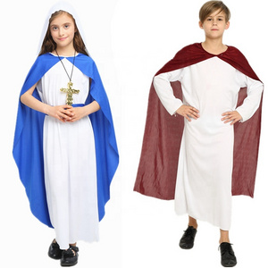 Halloween Costume Missionary Clerical Dress Maria Priest Nun Robes Cosplay Costume Adult Jesus Christ Male Children Polyester