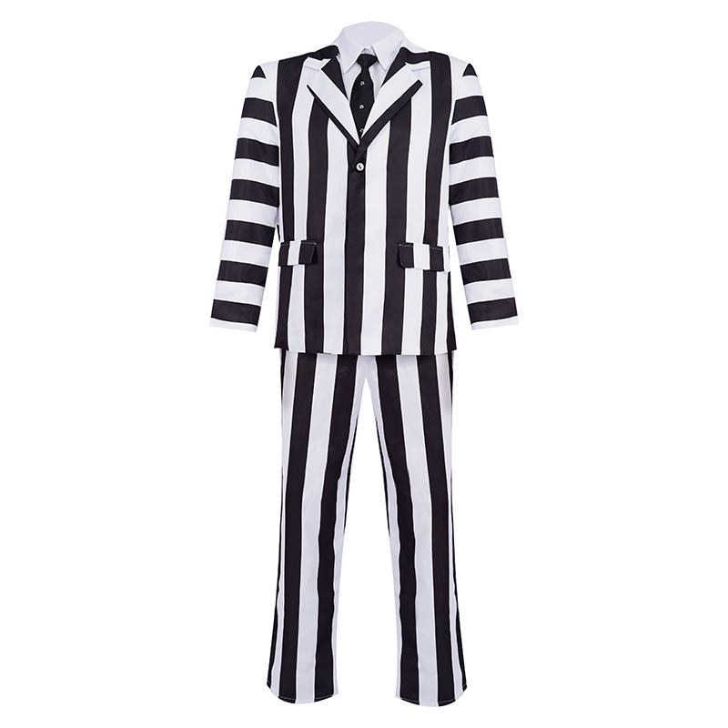 Wholesale Popular Unisex Cheap Strip Lines Suits adult Halloween costume music the beetle juice Suits Men Stage Cosplay