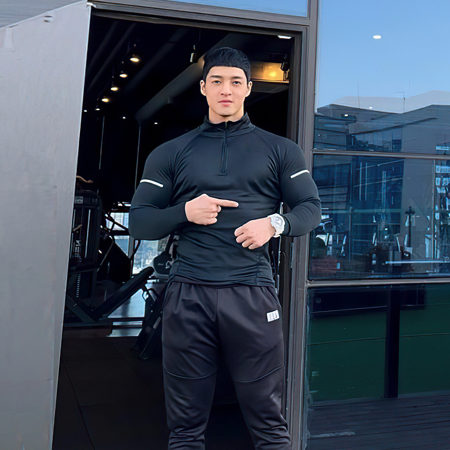 Fitness men's quick-drying moisture-wicking stretch training shirt basketball running sports casual comfortable sweater