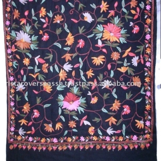 Wool embroidery shawls scarfs kashmir pashmina scarf with decorative embroidery shawls and stoles