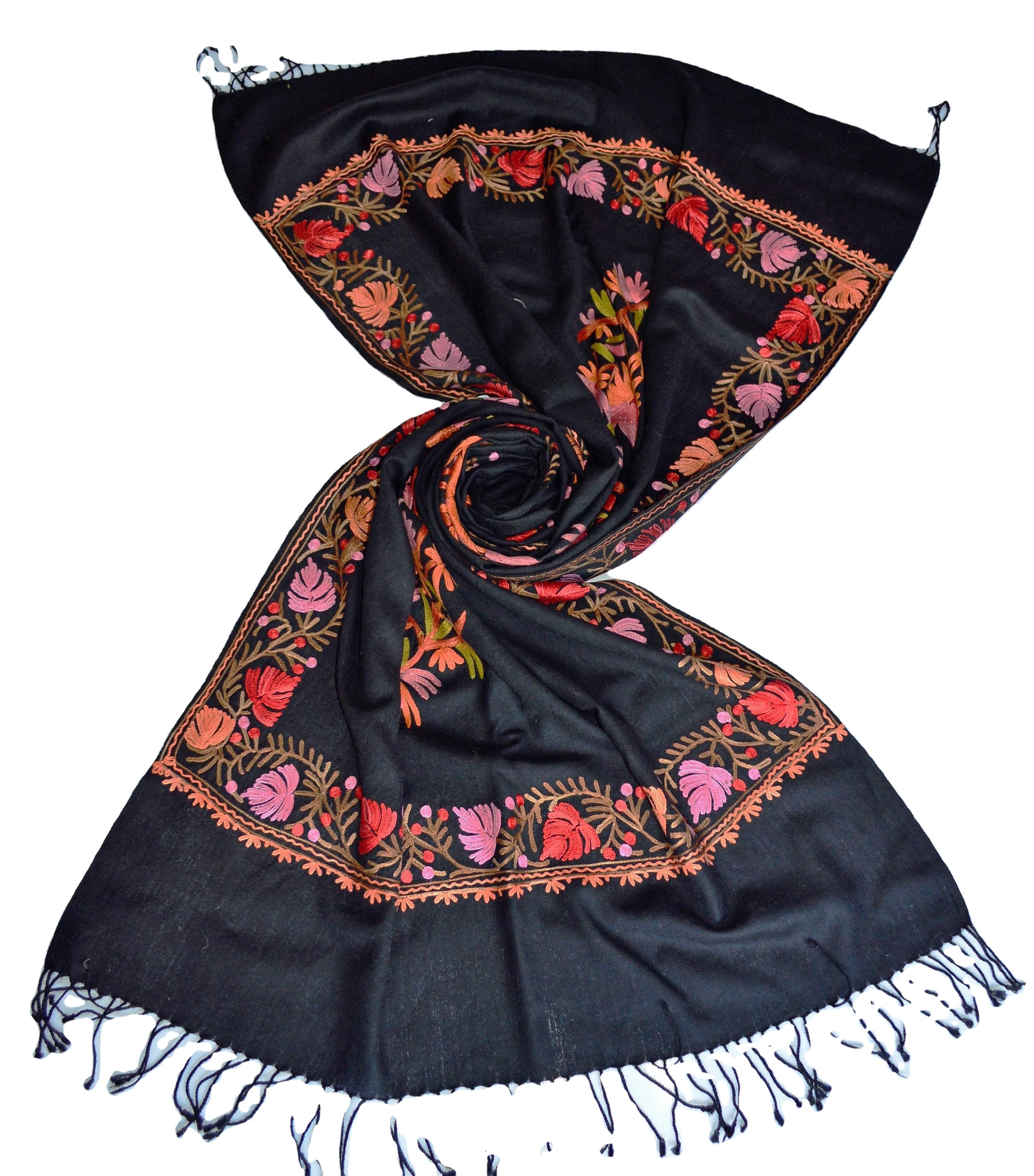 Wool embroidery shawls scarfs kashmir pashmina scarf with decorative embroidery shawls and stoles