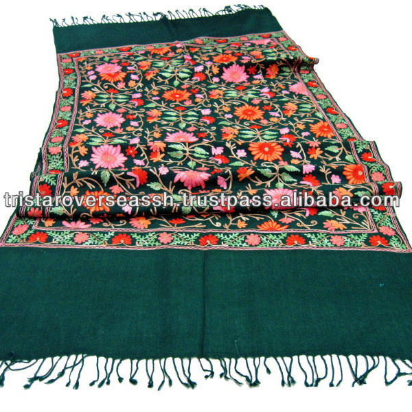 Wool embroidery shawls scarfs kashmir pashmina scarf with decorative embroidery shawls and stoles