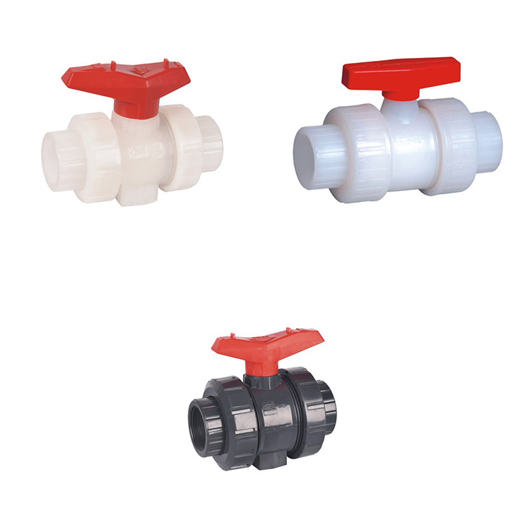 1 1.5 1/2 3/4 2 2.5 3 4 inch 15mm 25mm 40mm 50mm upvc cpvc pvdf pph frpp plastic true double union chemical resist ball valve