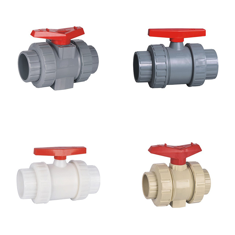 1 1.5 1/2 3/4 2 2.5 3 4 inch 15mm 25mm 40mm 50mm upvc cpvc pvdf pph frpp plastic true double union chemical resist ball valve