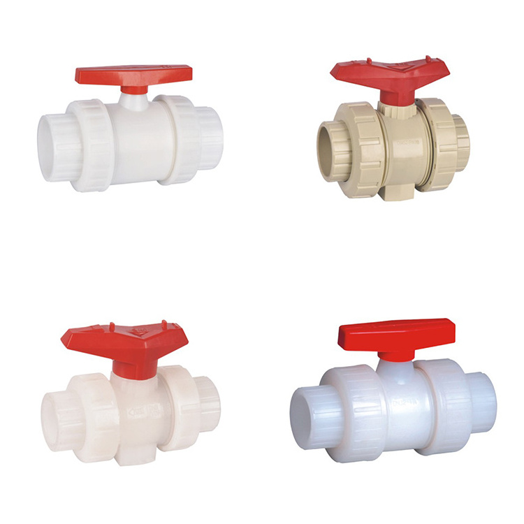 1 1.5 1/2 3/4 2 2.5 3 4 inch 15mm 25mm 40mm 50mm upvc cpvc pvdf pph frpp plastic true double union chemical resist ball valve