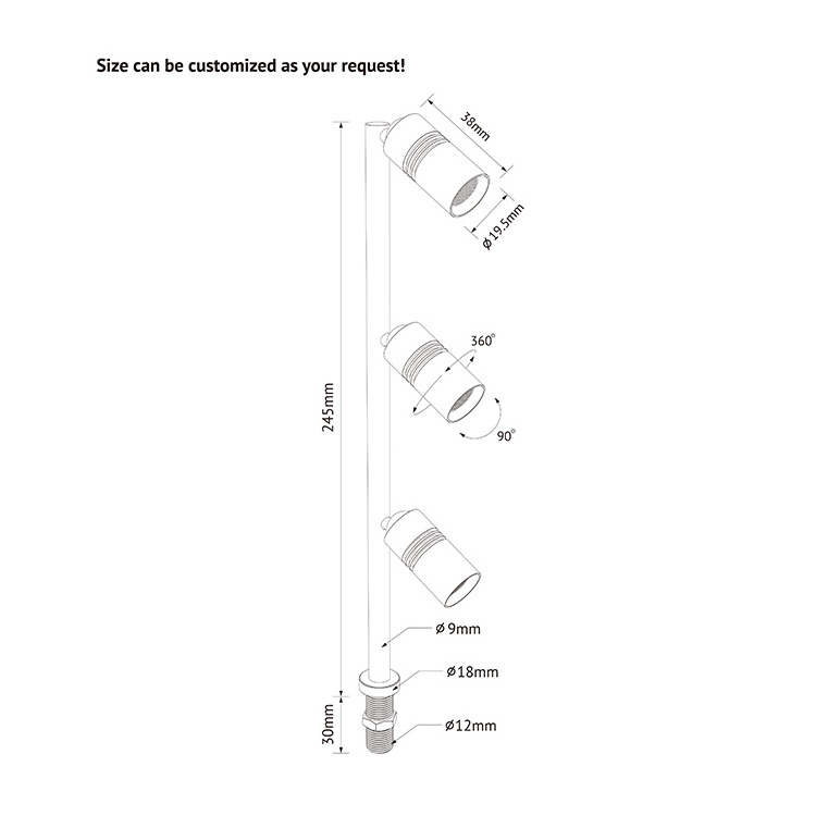 TRI-1362-001 Led light for jewelry display cases adjustable standing pole spotlight high brightness jewelry light