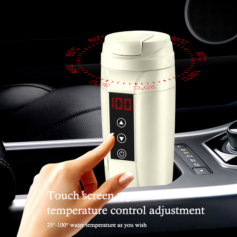 12V Car Electric Kettle Electric Temperature Control Kettle Boiling Stainless Steel Car Travel Heating Cup Mug