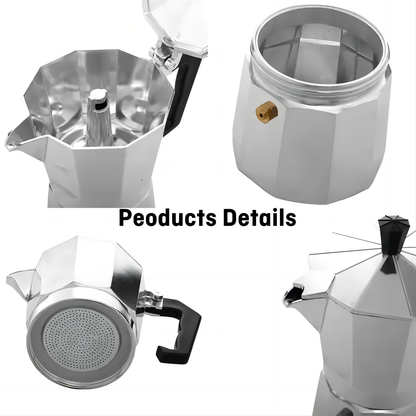 Modern Italian Aluminum Moka Pot Coffee Maker Stove-Top Moka Pot 1 to 12 Cups with Lid and Coffee Spoon Wholesale