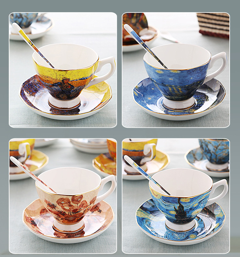 English Saucer Spoon Afternoon Tea Cup Creative Ceramic Cup Oil Painting Bone China Coffee Cup