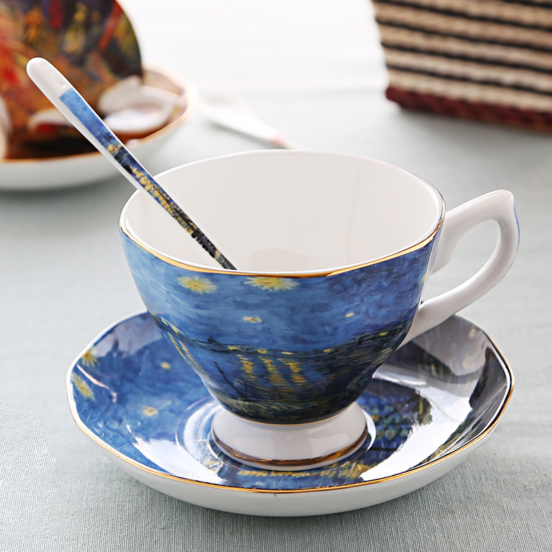 English Saucer Spoon Afternoon Tea Cup Creative Ceramic Cup Oil Painting Bone China Coffee Cup