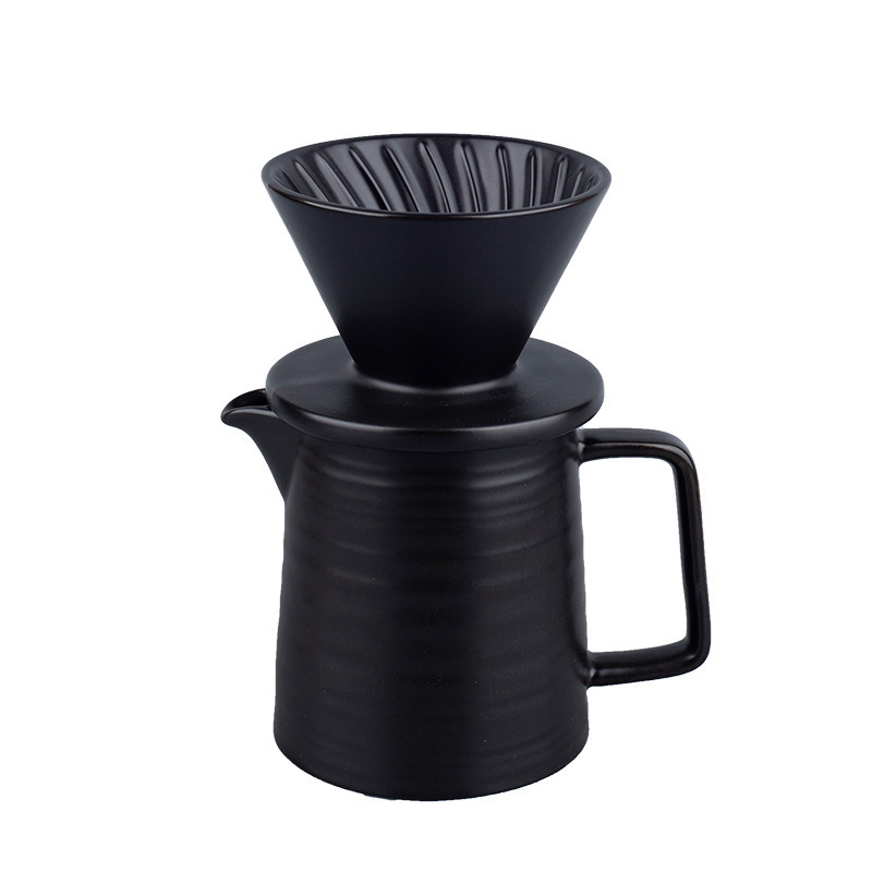 Wholesale Luxury Black Ceramics Pour over Coffee Maker and Filter Set Custom V60 Coffee Dripper Teapot with Coffee Pot Design