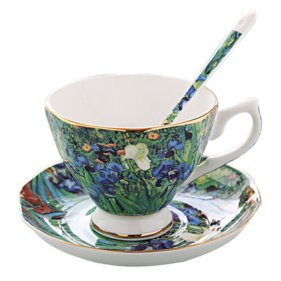 light luxury saucer and spoon afternoon tea cup Van Gogh oil painting bone china coffee cup creative souvenir ceramic cup