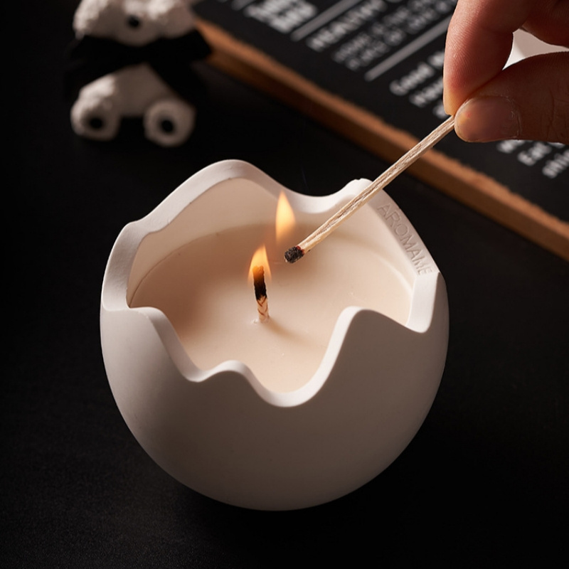 New Handmade Egg-Shaped Cement Candle Jar Soy Wax Meditation Candles for Christmas Easter New Year Holidays