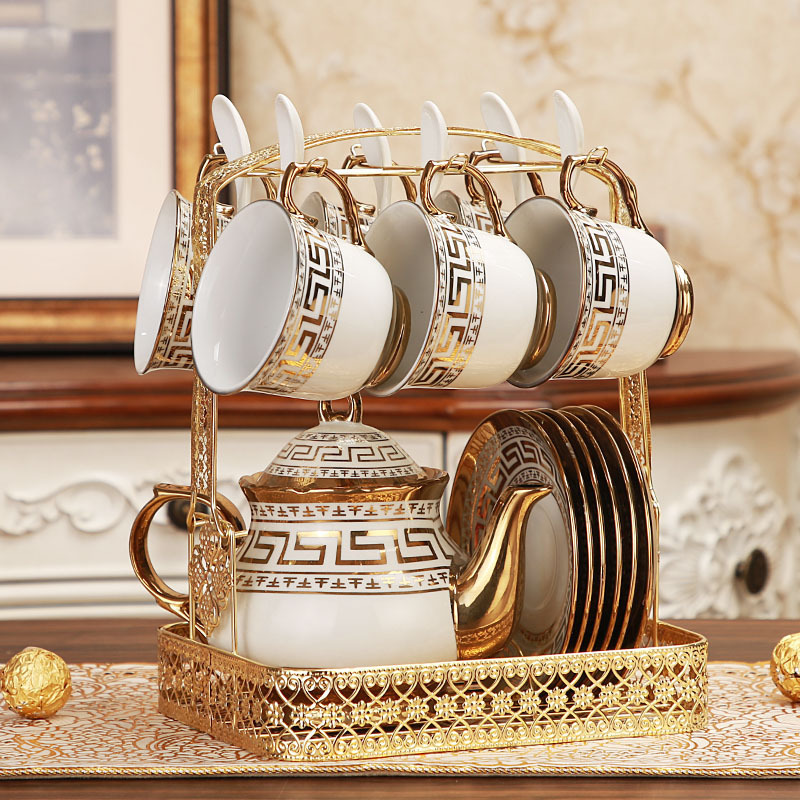 High-Grade Ceramic Coffee Pot and Tea Cup Set Gold-Painted European Style for English Afternoon Tea