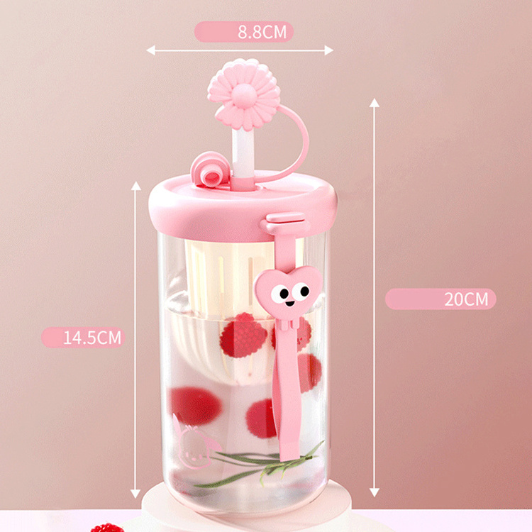 500ml Cold Extract Straw Cup Cartoon Korean Glass Water Cup Portable Water Bottle For Children