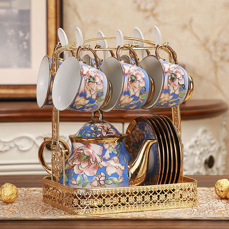 High-Grade Ceramic Coffee Pot and Tea Cup Set Gold-Painted European Style for English Afternoon Tea