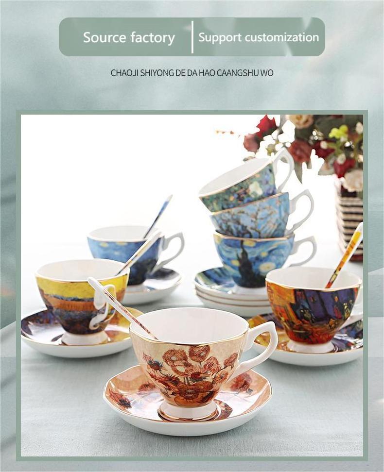 English Saucer Spoon Afternoon Tea Cup Creative Ceramic Cup Oil Painting Bone China Coffee Cup