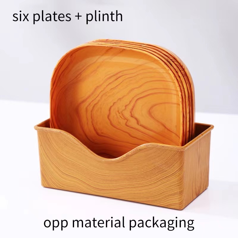 Wooden Design Plastic Dinner Melamine Cater Food Preservation Sublimation Blank Base Plate Fruit Tray