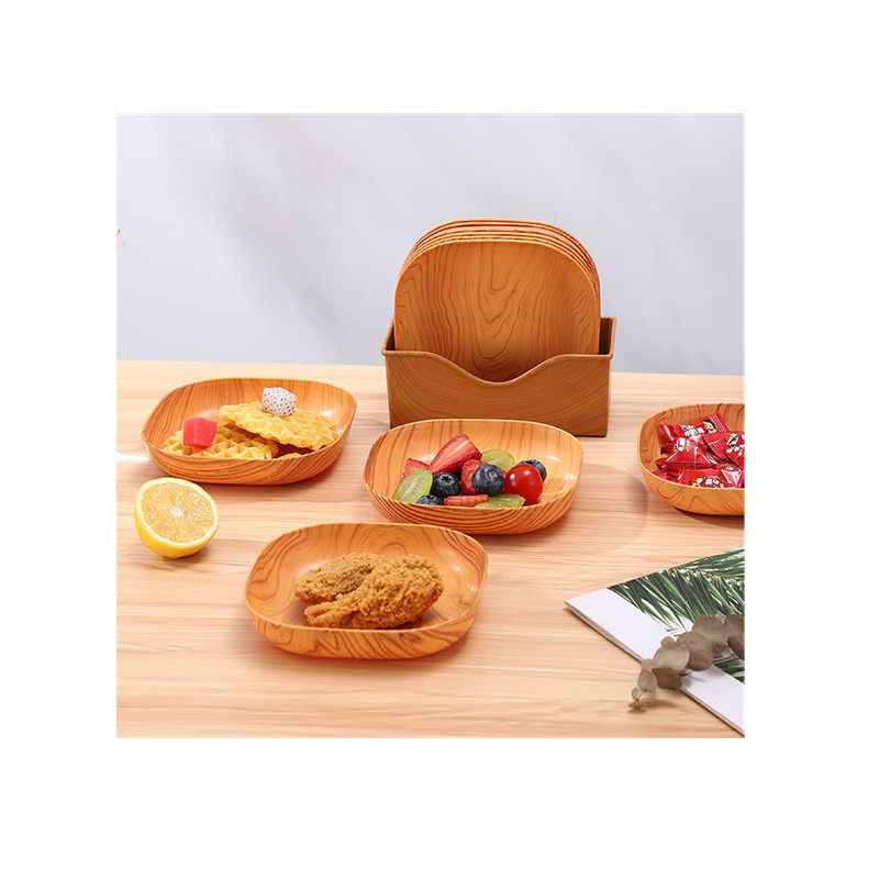 Wooden Design Plastic Dinner Melamine Cater Food Preservation Sublimation Blank Base Plate Fruit Tray