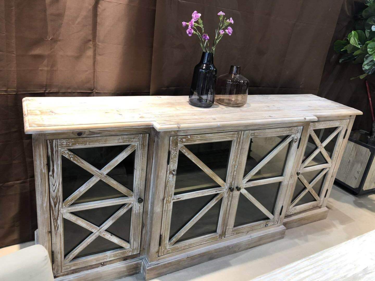 Shabby chic grid doors kitchen solid wood furniture storage cabinet sale with door