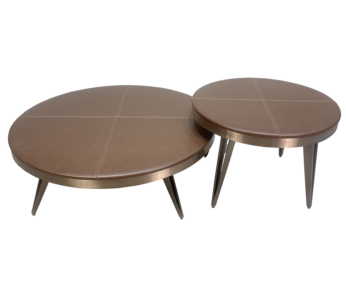 Modern style luxury ethiopian round table top pvc leather travertin coffee table set for home