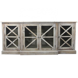 Shabby chic grid doors kitchen solid wood furniture storage cabinet sale with door