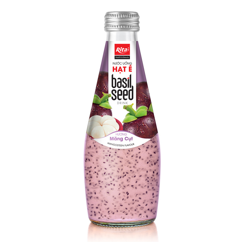 Exporter from Vietnam Beverage Drink Benefits Of Basil Seeds 290ml Glass Bottle Basil Seed Juice with Mangosteen Juice