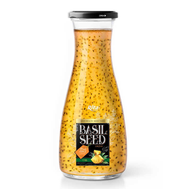 1L Basil seed Drinks With Mix Fruit Flavor Glass Bottle Exporter From Vietnam Manufacturers