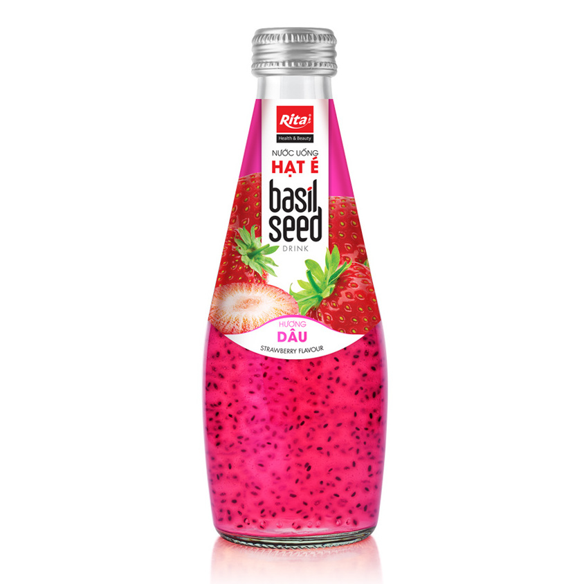 Exporter from Vietnam Beverage Drink Benefits Of Basil Seeds 290ml Glass Bottle Basil Seed Juice with Mangosteen Juice