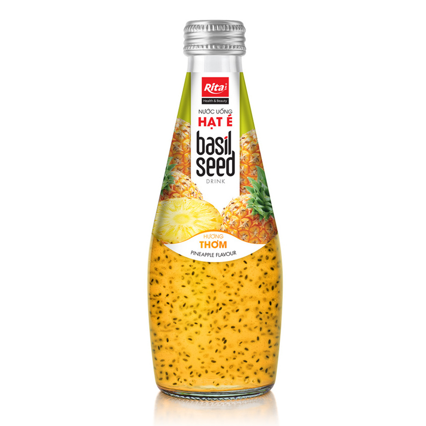 Exporter from Vietnam Beverage Drink Benefits Of Basil Seeds 290ml Glass Bottle Basil Seed Juice with Mangosteen Juice