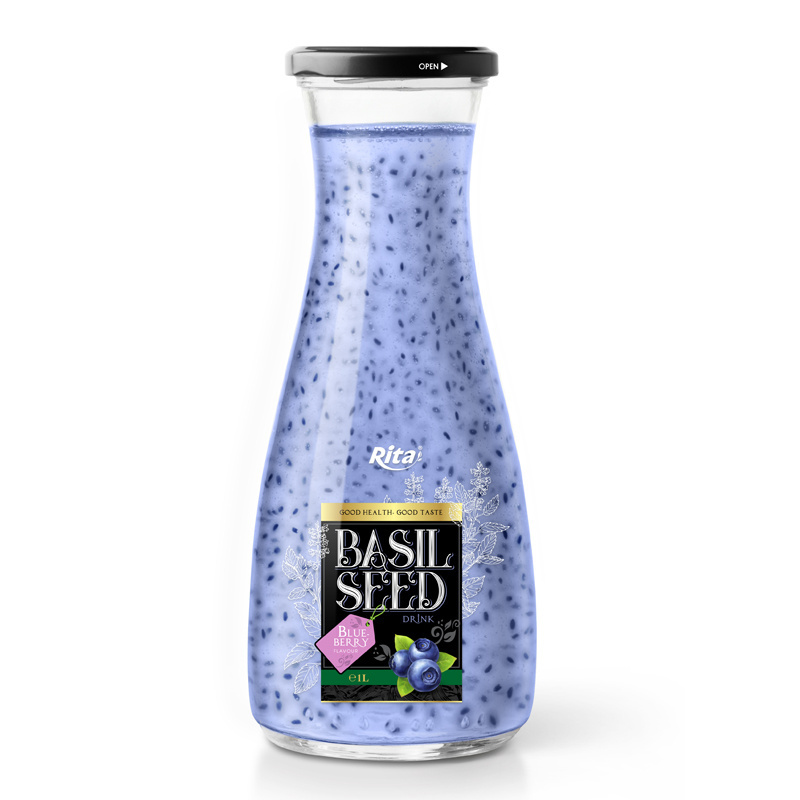 1L Basil seed Drinks With Mix Fruit Flavor Glass Bottle Exporter From Vietnam Manufacturers