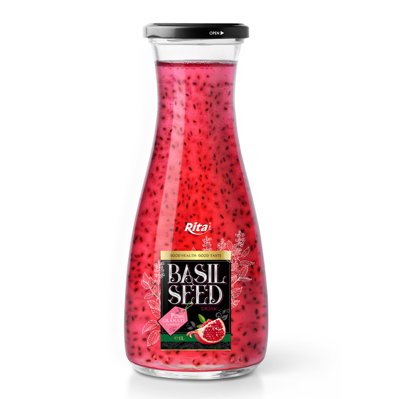 1L Basil seed Drinks With Mix Fruit Flavor Glass Bottle Exporter From Vietnam Manufacturers