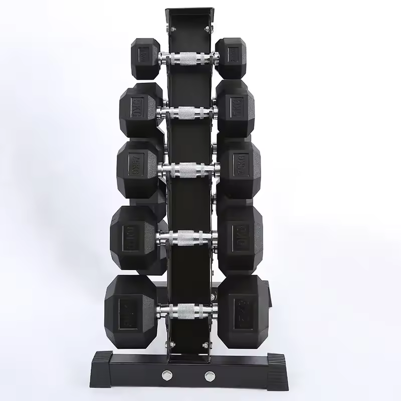 Wholesale Fitness A-Frame Dumbbell Rack Stand 5 Tier Weight Rack Customized KG Or LBS Rubber Hexagon Dumbbell