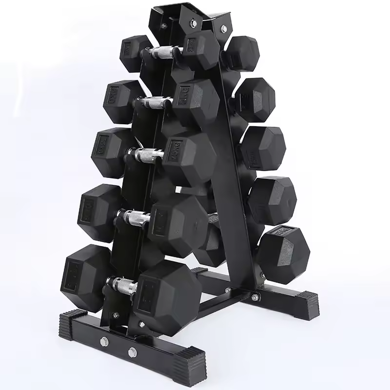 Wholesale Fitness A-Frame Dumbbell Rack Stand 5 Tier Weight Rack Customized KG Or LBS Rubber Hexagon Dumbbell