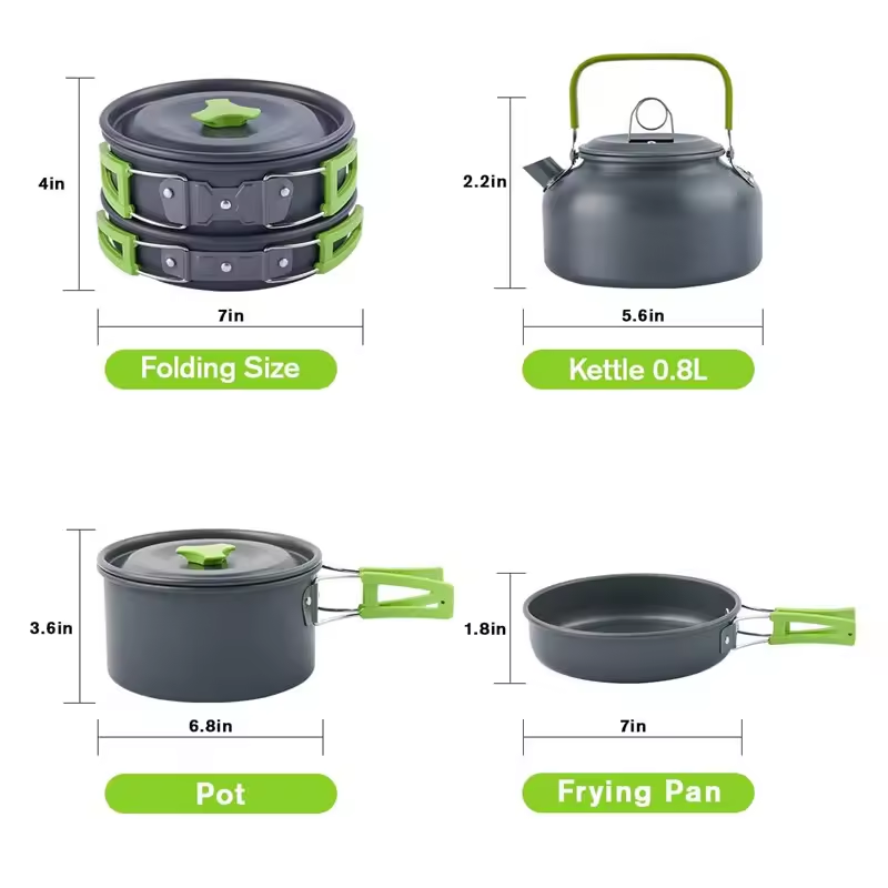 Outdoor Camping Picnic 2 To 3 People Lightweight Aluminum Nonstick Kit Kettle Bowl Camping Cookware Camping Pot And Pan Set